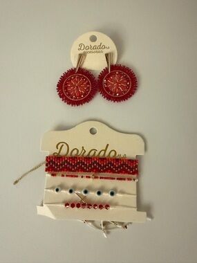 Round Beaded Earring & Bracelet set Handwoven Feminine Jewelry/ Large